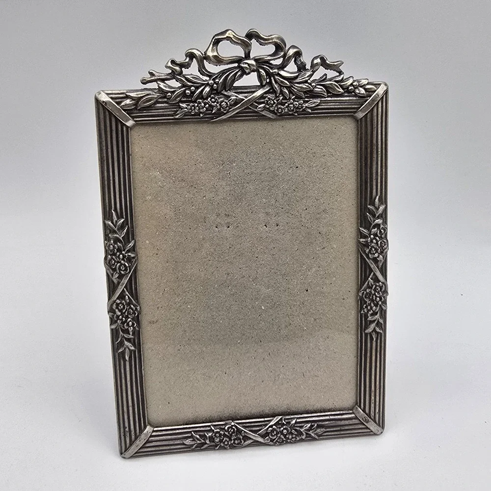 Vintage Silver Floral & Bow Detail Photo Picture Frame 6.25 X 4.25